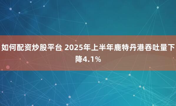 如何配资炒股平台 2025年上半年鹿特丹港吞吐量下降4.1%